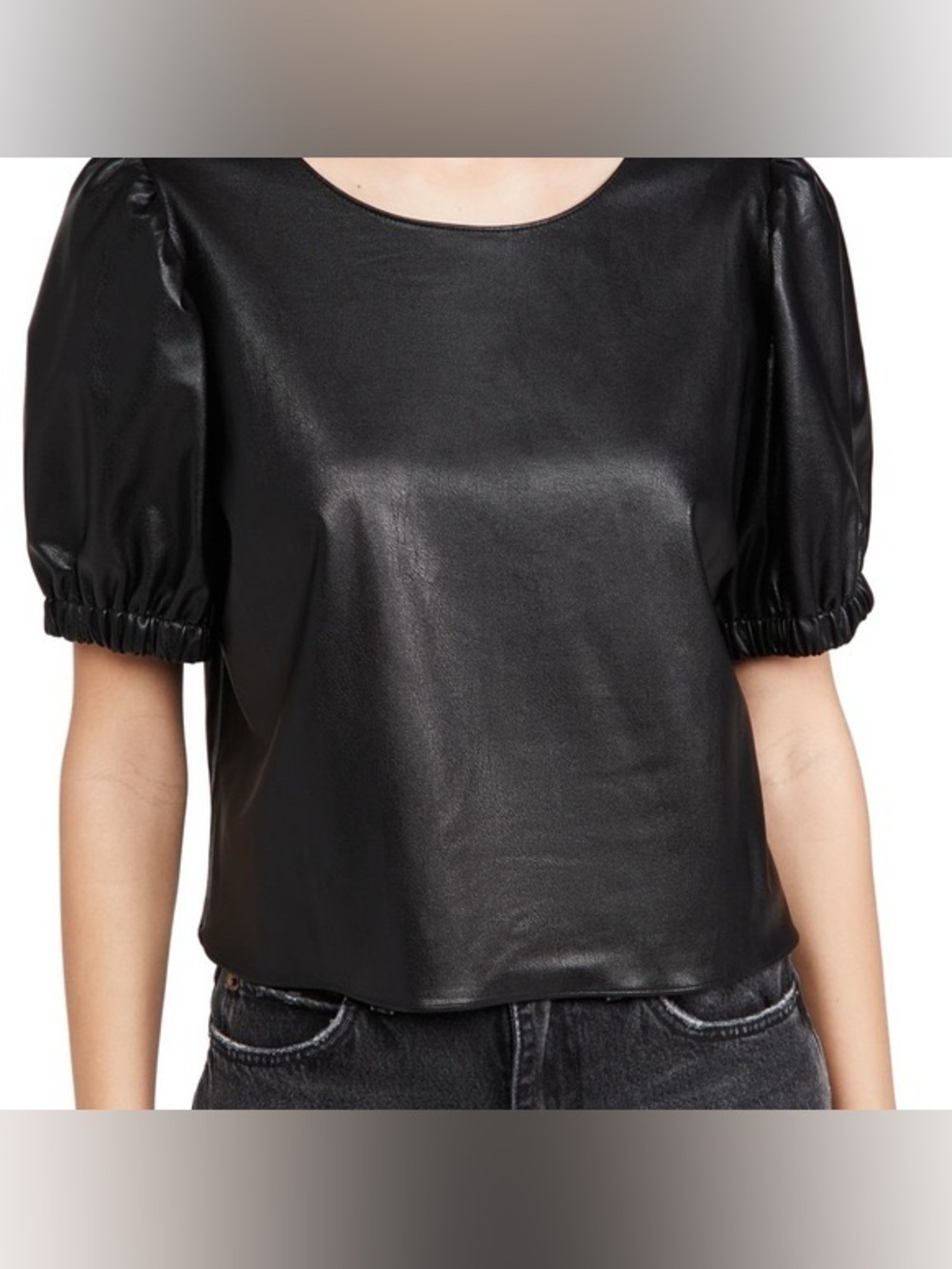 Amanda Uprichard Heidi Puff Sleeve Leather Top - small